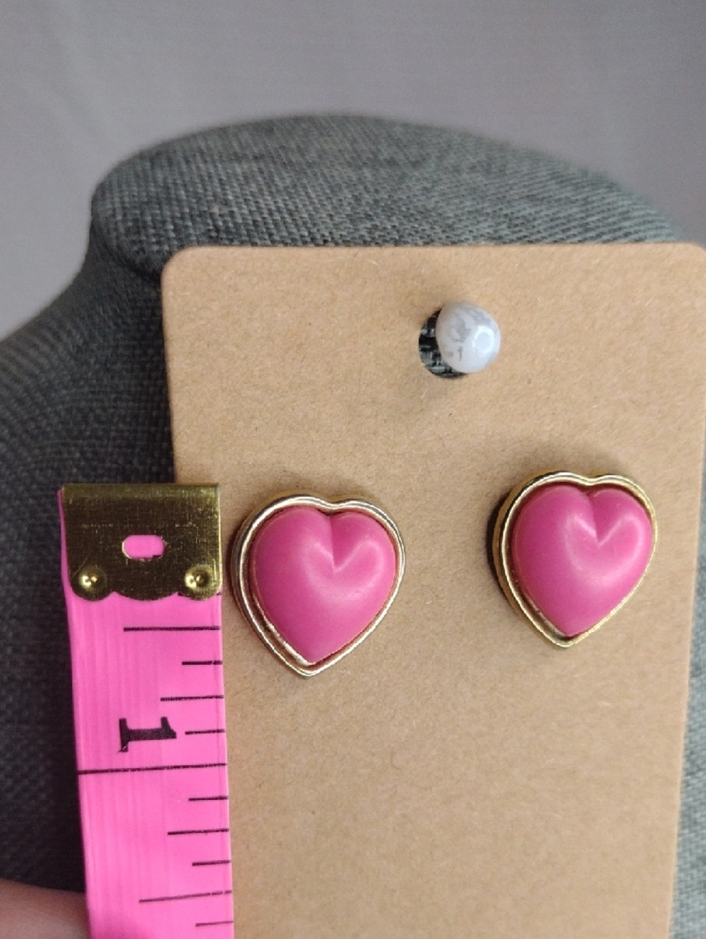 Pink Heart Stud Earrings - Gold Trim - Picture 3 of 3